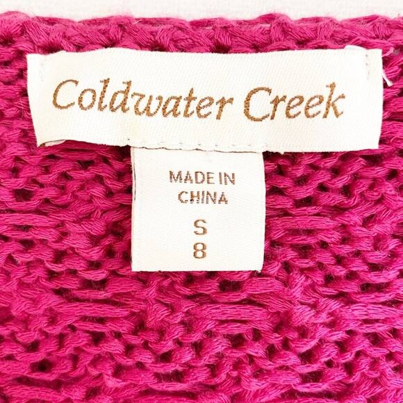 COLDWATER CREEK Fuchsia Crocheted Knit Short Sleeve Sweater, S / 8 - Picture 7 of 9